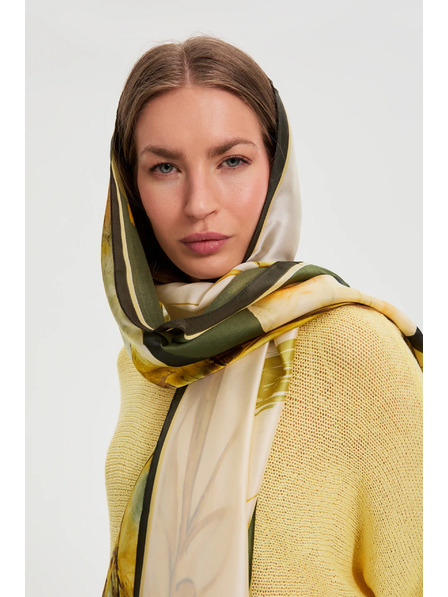 Moodo Șal cu model floral kaki Moodo