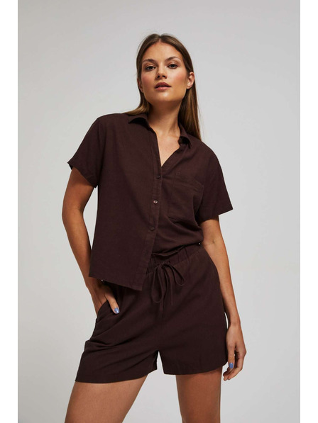 Moodo Pantaloni scurți netezi cu șiret maro închis Moodo