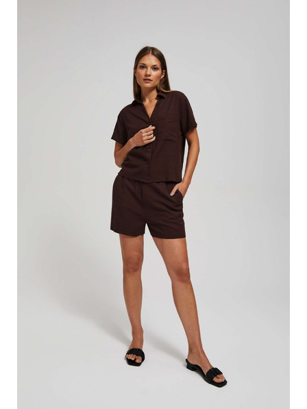 Moodo Pantaloni scurți netezi cu șiret maro închis Moodo