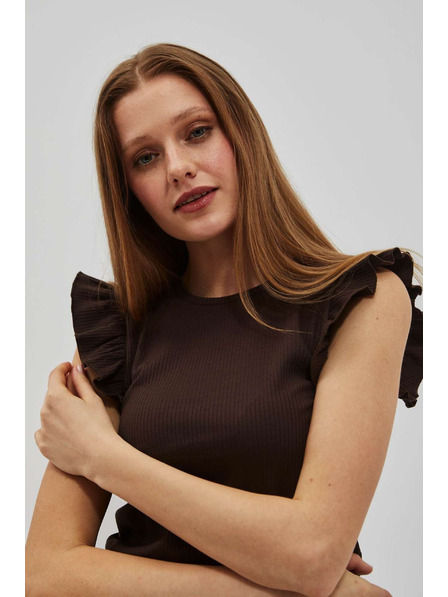 Moodo Bluză maro închisă cu volănașe pe umeri Moodo