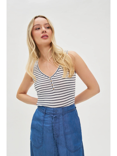 Moodo Top alb în dungi cu nasturi Moodo