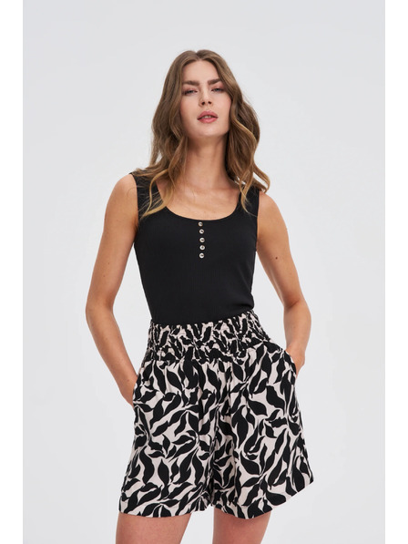 Moodo Top nervurat cu nasturi negru Moodo