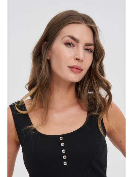 Moodo Top nervurat cu nasturi negru Moodo