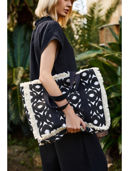 Moodo Geantă mare cu franjuri neagră Moodo