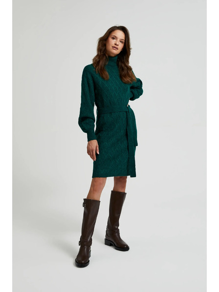 Moodo Rochie tricotată verde cu guler și mâneci umflate Moodo