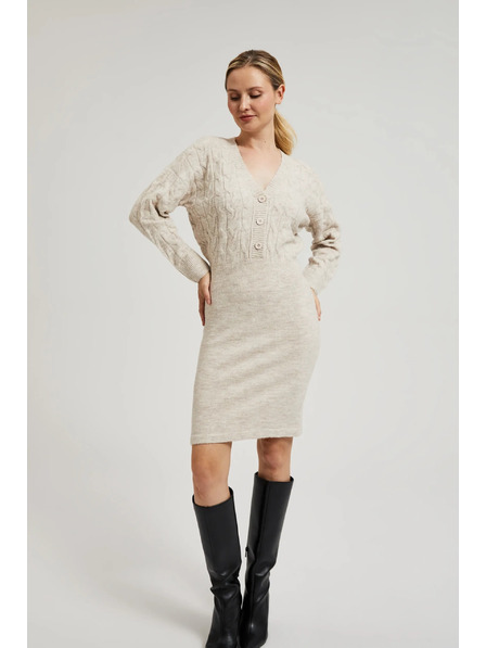 Moodo Rochie tricotată bej decorată cu nasturi Moodo