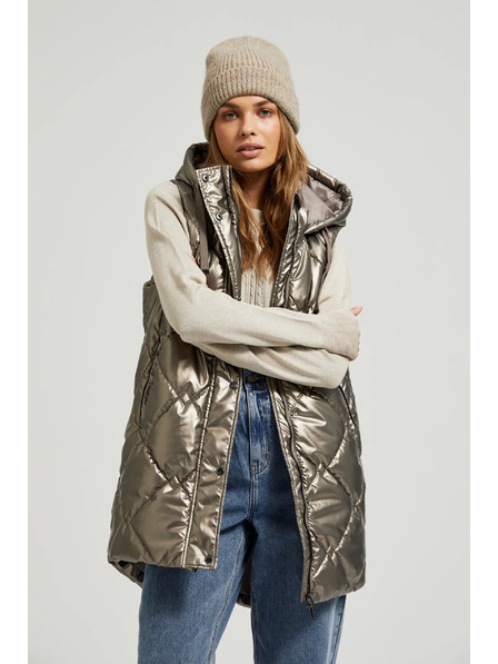 Moodo Vestă matlasată cu glugă bej Moodo