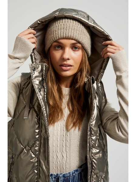 Moodo Vestă matlasată cu glugă bej Moodo