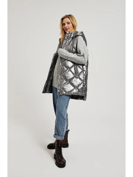 Moodo Vestă matlasată cu glugă argintie Moodo