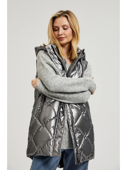 Moodo Vestă matlasată cu glugă argintie Moodo