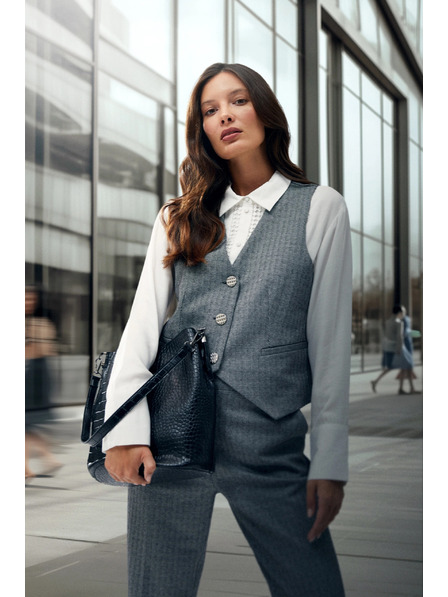 Moodo Vestă elegantă gri cu nasturi argintii Moodo