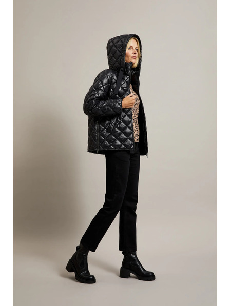 Moodo Jachetă scurtă matlasată cu glugă neagră Moodo