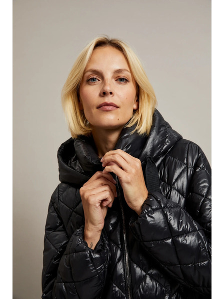 Moodo Jachetă scurtă matlasată cu glugă neagră Moodo