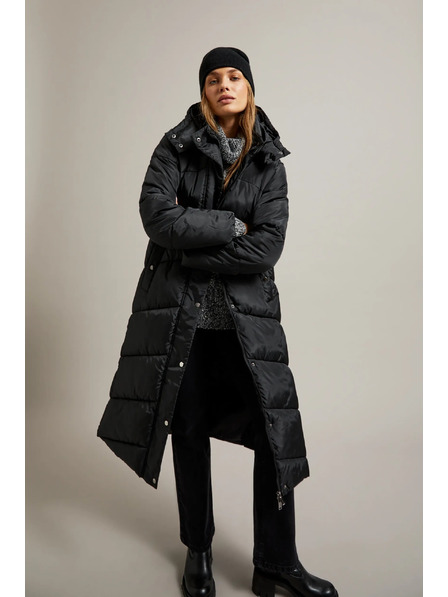 Moodo Jachetă lungă matlasată cu glugă neagră Moodo