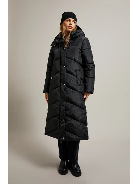 Moodo Jachetă lungă matlasată cu glugă neagră Moodo