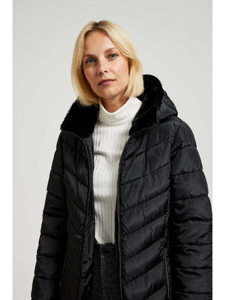 Moodo Jachetă matlasată cu glugă și buzunare cu fermoar negru Moodo