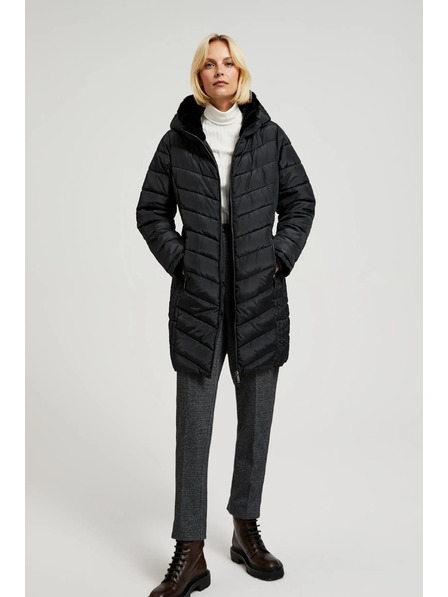 Moodo Jachetă matlasată cu glugă și buzunare cu fermoar negru Moodo