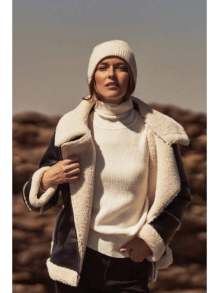 Moodo Jachetă neagră cu guler din blană Moodo