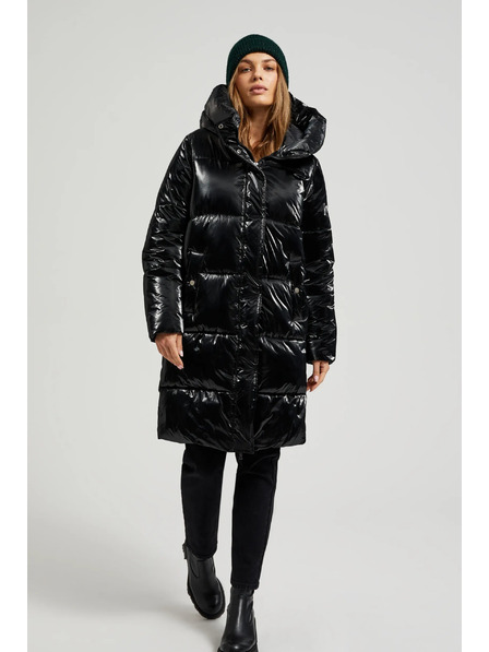 Moodo Jachetă lungă cu glugă neagră Moodo