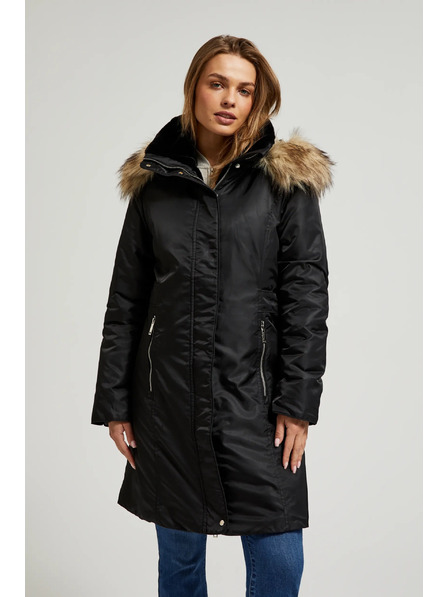 Moodo Geacă de iarnă cu glugă cu blană, neagră Moodo