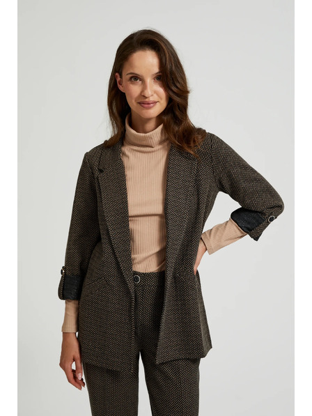 Moodo Sacou negru decorat cu fir metalic și mâneci răsucite Moodo