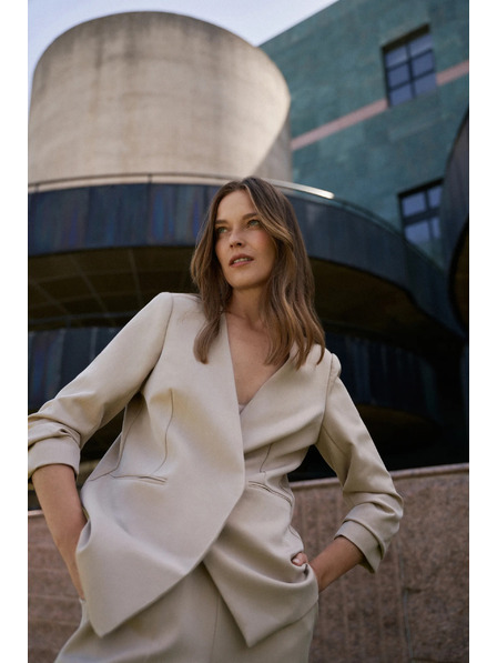 Moodo Sacou cu mâneci 3/4 plisate bej Moodo