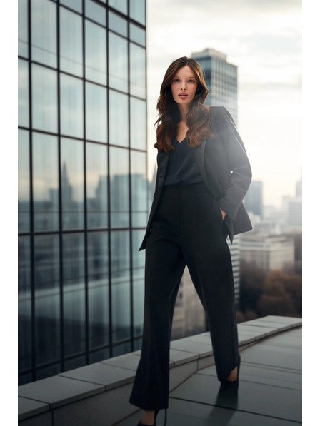 Moodo Sacou elegant negru cu revere decorative Moodo