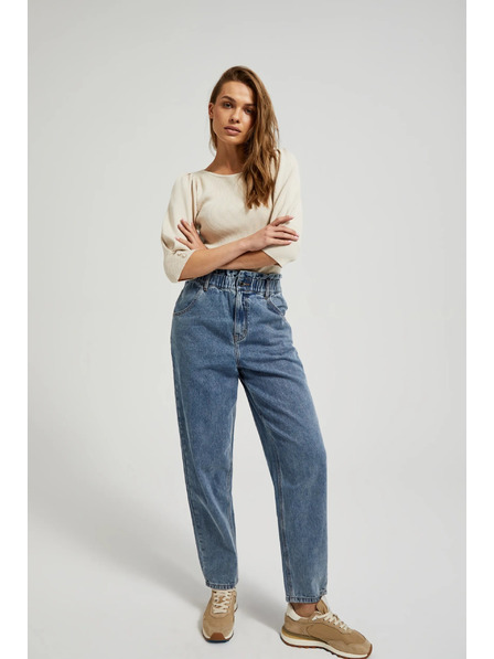 Moodo Blugi din bumbac albastru cu talie înaltă Moodo