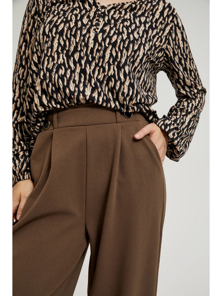 Moodo Pantaloni bej cu talie largă și nasturi Moodo