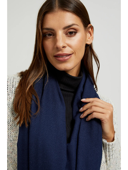 Moodo Șal neted albastru închis cu franjuri Moodo