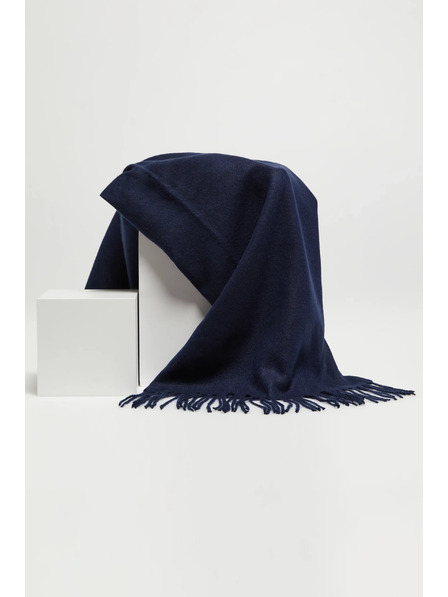 Moodo Șal neted albastru închis cu franjuri Moodo