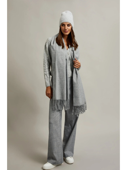 Moodo Șal neted gri deschis cu franjuri Moodo