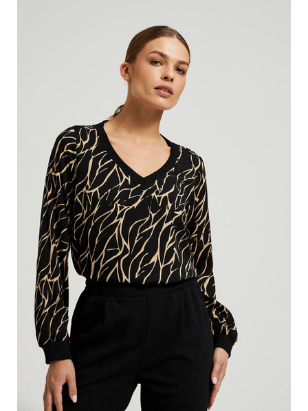 Moodo Cămașă din viscoză cu decolteu în V neagră Moodo