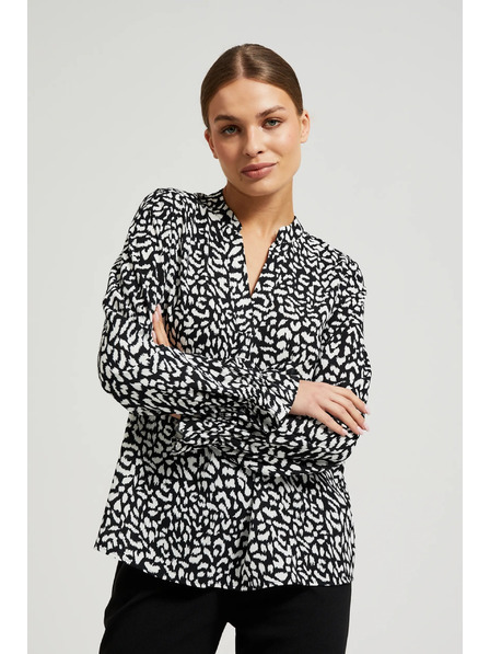 Moodo Cămașă neagră cu decolteu în V fără guler Moodo