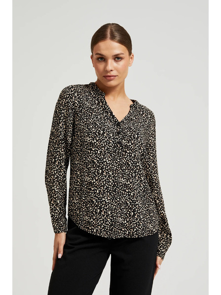 Moodo Cămașă cu model și mâneci lungi neagră Moodo