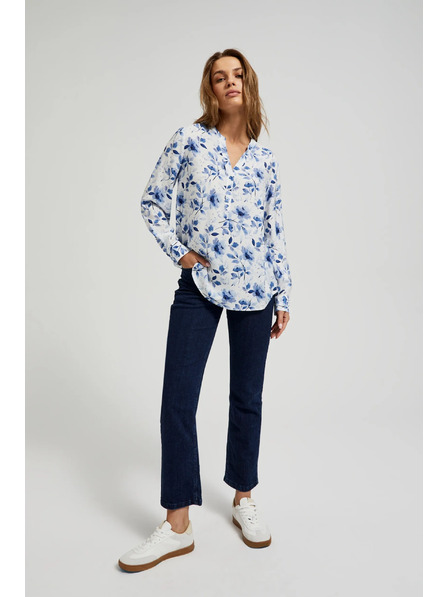 Moodo Cămașă albă cu imprimeu floral și mâneci lungi Moodo