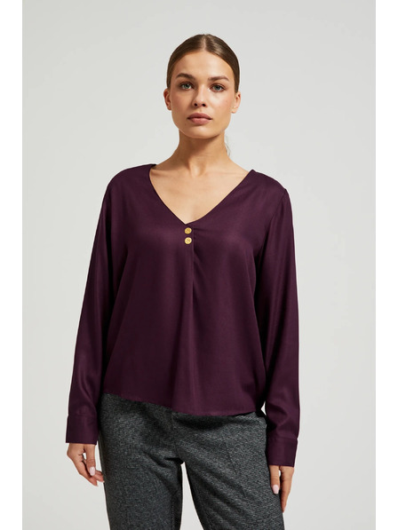 Moodo Cămașă cu decolteu în V și nasturi decorativi mov Moodo