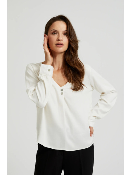 Moodo Cămașă cu decolteu în V și nasturi decorativi albă Moodo