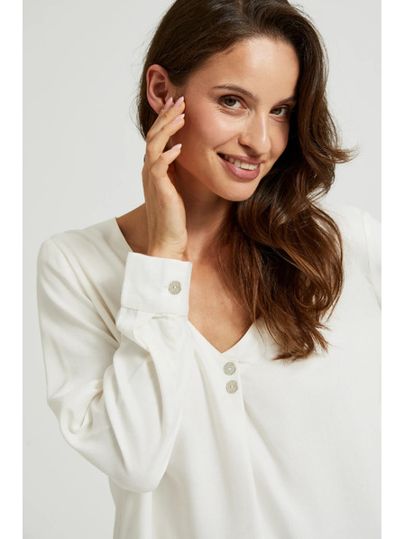 Moodo Cămașă cu decolteu în V și nasturi decorativi albă Moodo