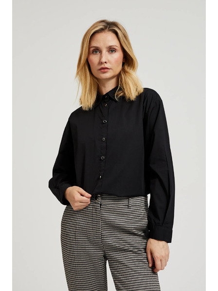 Moodo Cămașă netedă cu mânecă lungă neagră Moodo