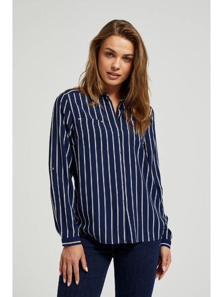 Moodo Cămașă dungi albastru închis cu buzunare Moodo