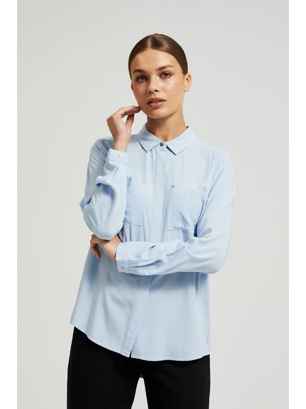 Moodo Cămașă din viscoză cu buzunare albastru deschis Moodo