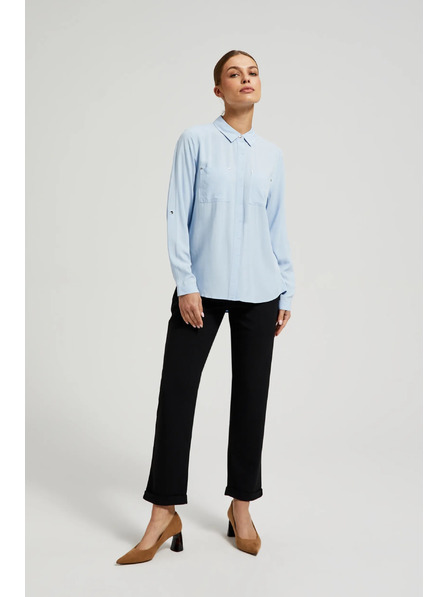 Moodo Cămașă din viscoză cu buzunare albastru deschis Moodo
