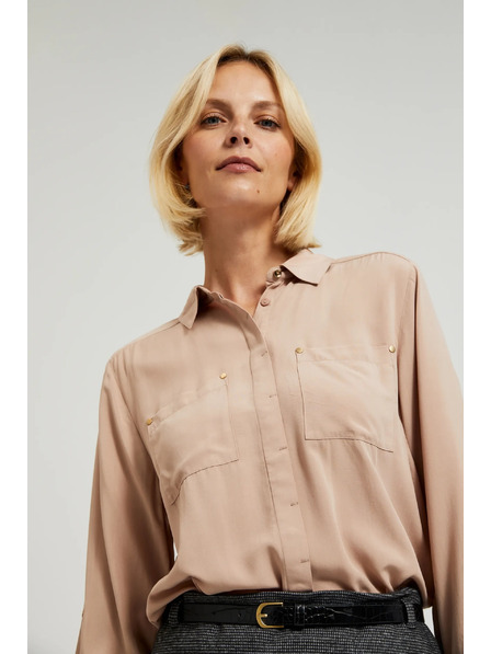 Moodo Cămașă din viscoză cu buzunare bej Moodo