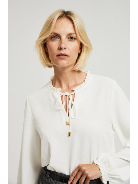 Moodo Bluză albă cu legare la decolteu și mâneci umflate Moodo