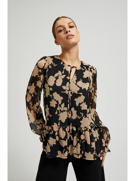 Moodo Cămașă neagră cu model bej Moodo