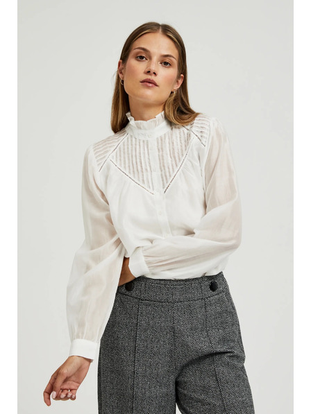 Moodo Bluză din bumbac cu volane albă Moodo