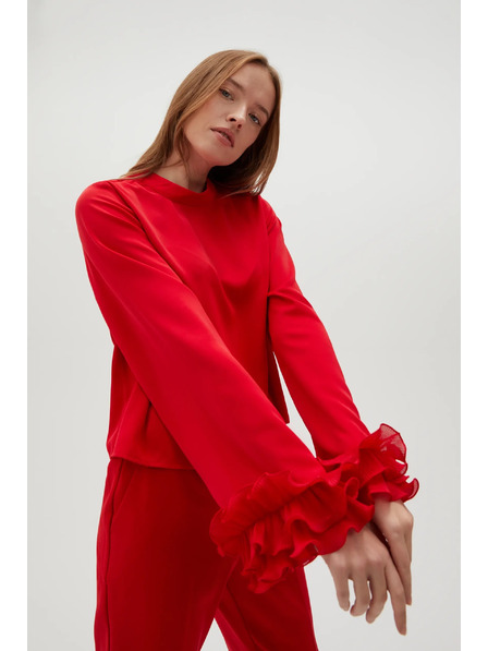 Moodo Cămașă roșie cu volane pe mâneci Moodo