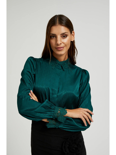 Moodo Cămașă verde cu dantelă pe manșete și guler Moodo