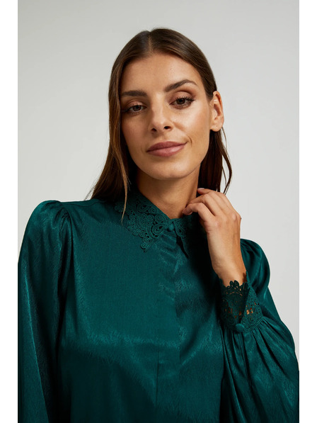 Moodo Cămașă verde cu dantelă pe manșete și guler Moodo